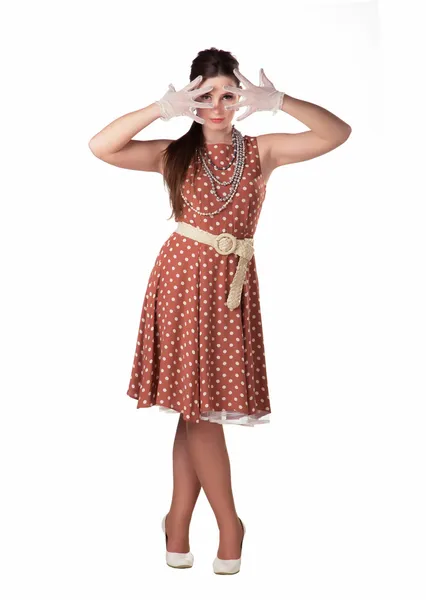 Flicka i prickiga klänning — Stockfoto