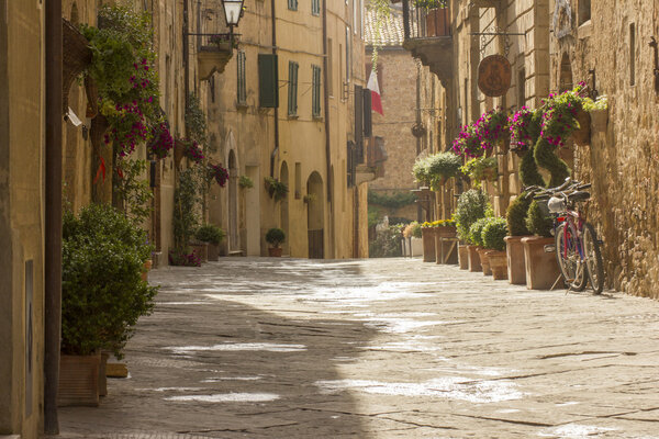 Tuscany old street in Pienza village
