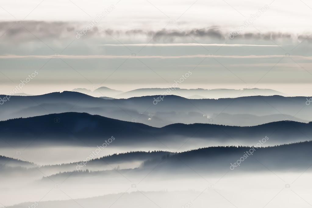 Fog winter mountains