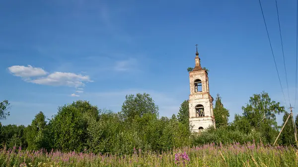 Forladt Ortodokse Klokketårn Kirke Landsbyen Nikola Torzhok Kostroma Provinsen Rusland - Stock-foto