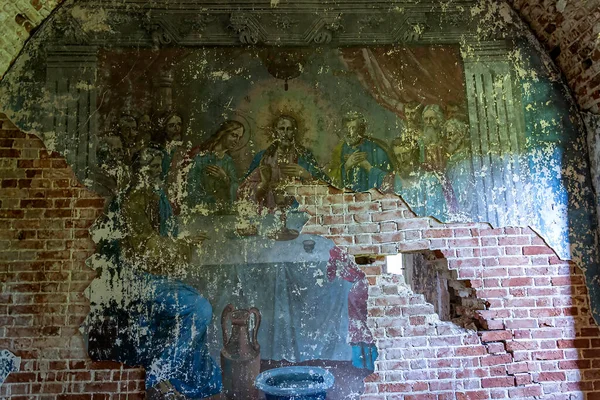 Dipinto Delle Pareti Una Chiesa Ortodossa Abbandonata Chiesa Del Villaggio — Foto Stock