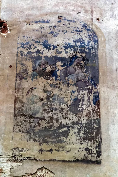 Pintura Parede Dentro Uma Igreja Ortodoxa Abandonada Igreja Aldeia Pokrovskoye — Fotografia de Stock