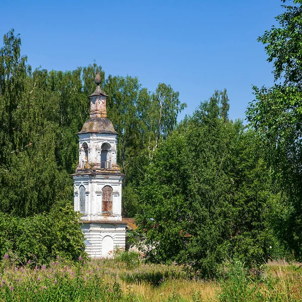 森の中の風景鐘楼 ソボレヴォ コストロマ州 ロシアの村の寺院 建設年は1776年である 現在は廃寺となっている — ストック写真