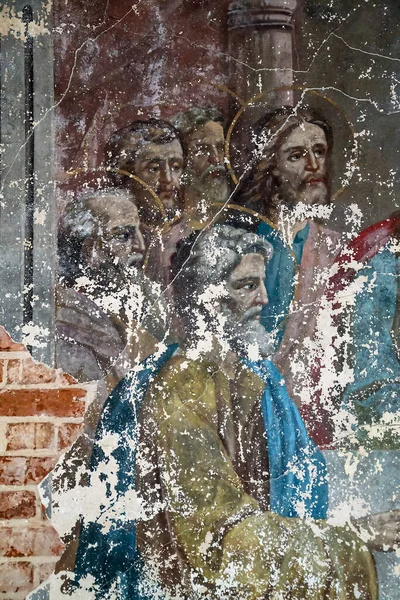 Dipinto Delle Pareti Una Chiesa Ortodossa Abbandonata Chiesa Del Villaggio — Foto Stock