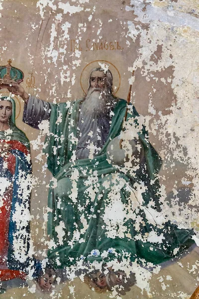 Målning Murarna Övergiven Ortodox Kyrka Kyrkan Byn Nikolo Torzhok Kostromaprovinsen — Stockfoto