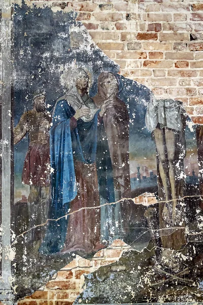 Bemalung Der Wände Einer Verlassenen Orthodoxen Kirche Der Kirche Des — Stockfoto