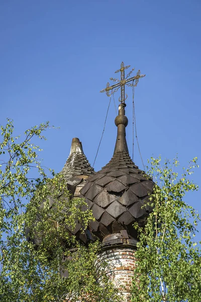 Domes Abandoned Church Crosses Church Village Nikola Torzhok Kostroma Province — Stock Photo, Image