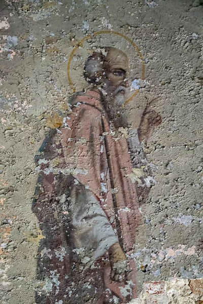 放棄された正教会 ニコロ トルジョク コストロマ州 ロシアの村の教会の壁の絵 建設年は1808年である 現在は廃寺となっている — ストック写真