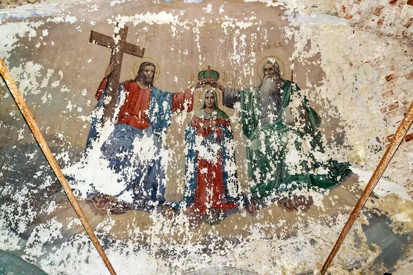 Festmény Falak Egy Elhagyott Ortodox Templom Templom Falu Nikolo Torzhok — Stock Fotó