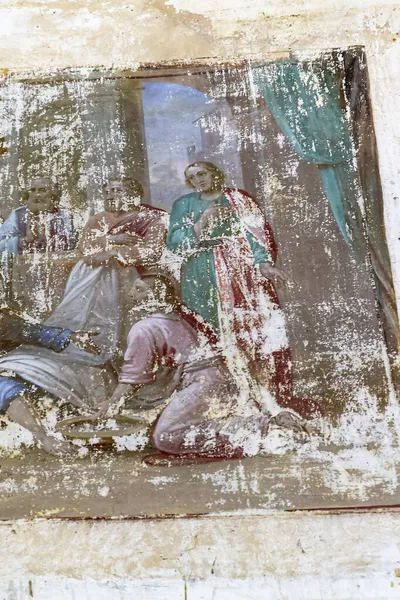 Pintura Las Paredes Una Iglesia Ortodoxa Abandonada Iglesia Del Pueblo — Foto de Stock