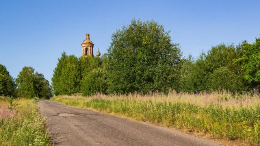 Terk edilmiş Ortodoks kilisesi manzarası, Rusya 'nın Kostroma ilindeki Pavlovskoye köyünün kilisesi. İnşaat yılı 1826. Şu anda tapınak terk edilmiş durumda..