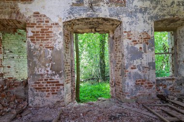 Rusya 'nın Kostroma eyaletindeki Letter River' daki Pokrovskaya Kilisesi 'nde terk edilmiş bir Ortodoks kilisesinin içinde. İnşaat yılı 1792. Şu anda tapınak terk edilmiş durumda..
