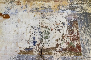 Terk edilmiş bir kilisenin duvarlarında freskler, Rusya 'nın Kostroma eyaletindeki Letter River' daki Pokrovskaya Kilisesi. İnşaat yılı 1792. Şu anda tapınak terk edilmiş durumda..