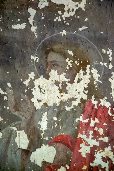 Fresco Muren Van Een Verlaten Kerk Pokrovskaja Kerk Aan Rivier — Stockfoto