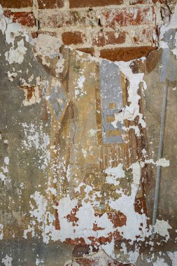 Terk edilmiş bir kilisenin duvarlarında freskler, Rusya 'nın Kostroma eyaletindeki Letter River' daki Pokrovskaya Kilisesi. İnşaat yılı 1792. Şu anda tapınak terk edilmiş durumda..