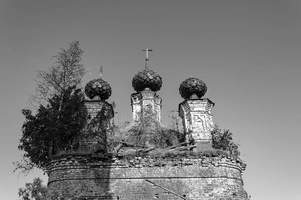 Kopuły Opuszczonego Kościoła Kościół Wsi Spasskoye Prowincja Kostroma Rosja Rok — Zdjęcie stockowe