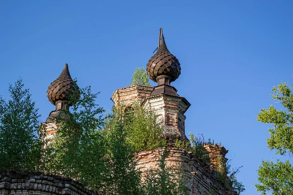 Domes Abandoned Orthodox Church Temple Village Zaluzhye Kostroma Province Russia — Stock Photo, Image