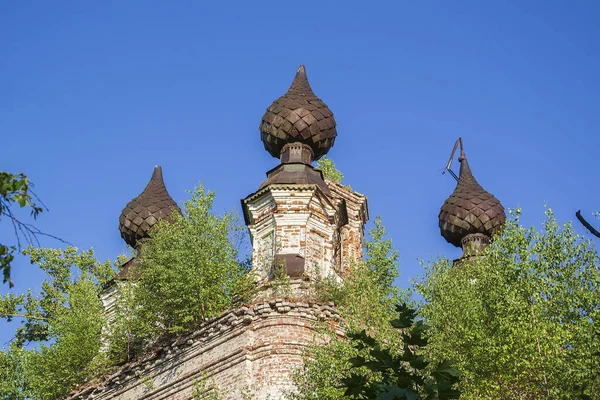 Куполи Покинутої Православної Церкви Храм Села Залузьє Провінція Кострома Росія — стокове фото