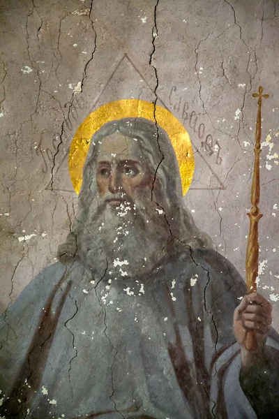 Fresco Muren Van Een Verlaten Kerk Pokrovskaja Kerk Aan Rivier — Stockfoto