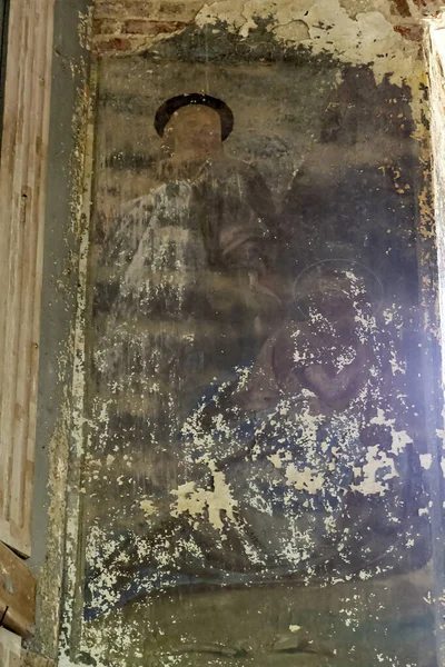 Frescos Las Paredes Una Iglesia Abandonada Iglesia Pokrovskaya Río Carta — Foto de Stock