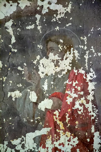 Фрески Стенах Заброшенной Церкви Покровская Церковь Реке Письмо Костромская Область — стоковое фото