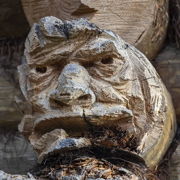 Ένα Πρόσωπο Σκαλισμένο Από Ξύλο Ένα Διακοσμητικό Στοιχείο — Φωτογραφία Αρχείου