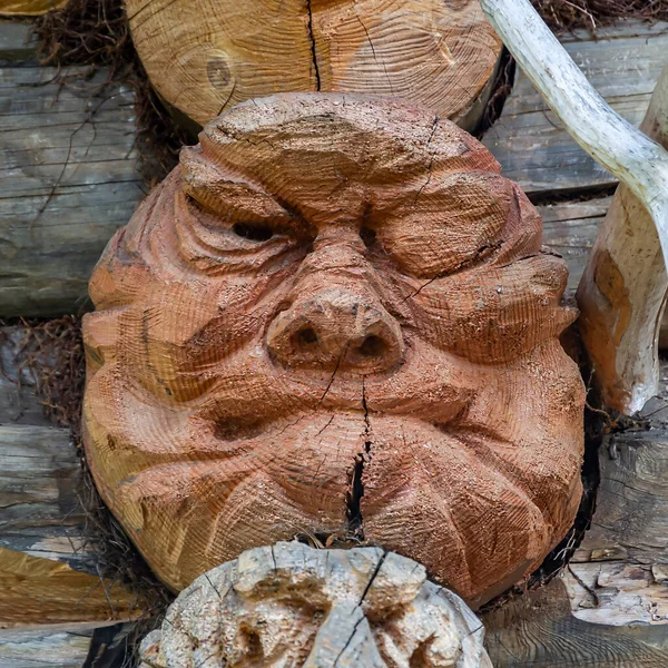 Twarz Rzeźbiona Drewna Element Dekoracyjny — Zdjęcie stockowe