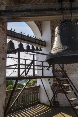 Ortodoks Kilisesi 'nin çan kulesi, Hüküm Katedrali, Myshkin, Yaroslavl bölgesi, Rusya