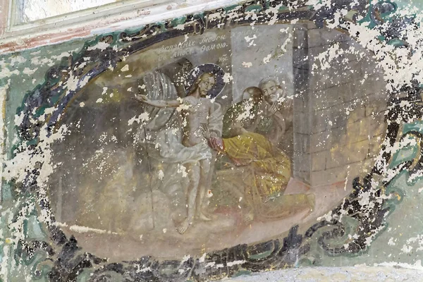 Pintura Das Paredes Templo Abandonado Mau Estado — Fotografia de Stock