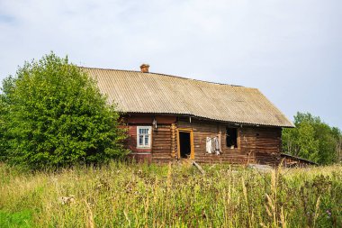 Rusya 'nın Kostroma bölgesinde terk edilmiş bir köyde yıkılmış evler