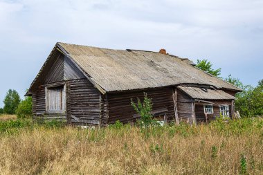 Rusya 'nın Kostroma bölgesinde terk edilmiş bir köyde yıkılmış evler