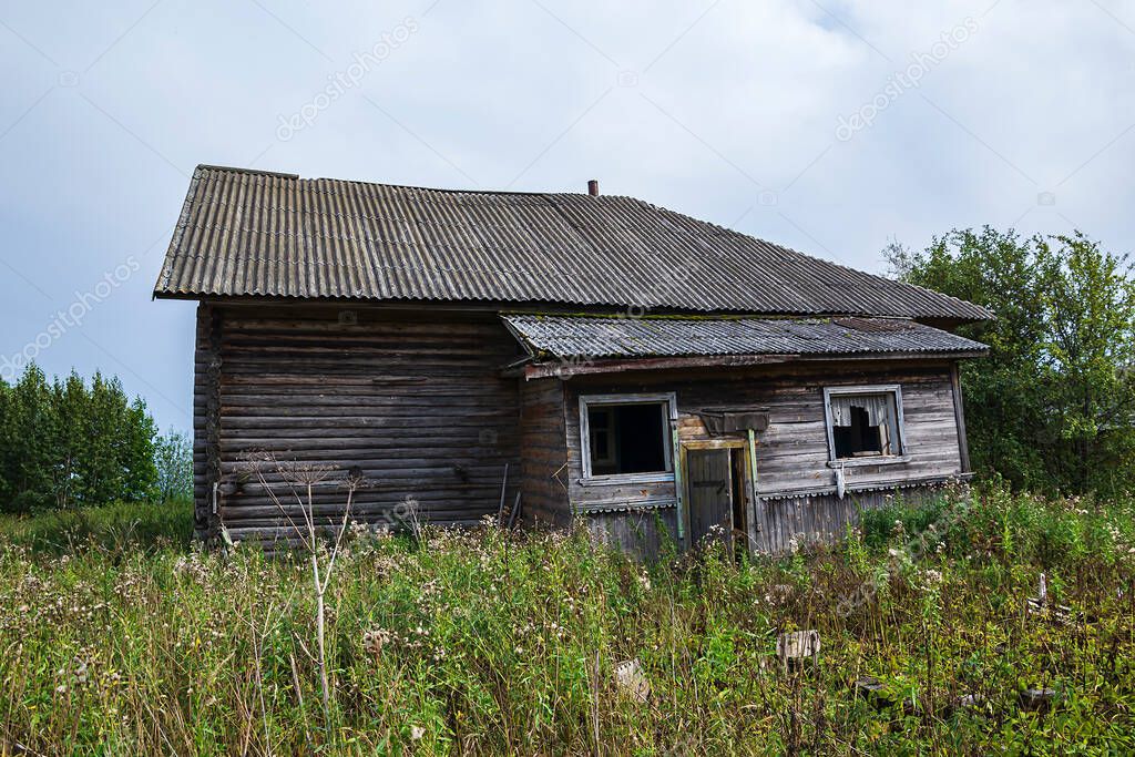 destroyed houses in an abandoned village, Kostroma region, Russia