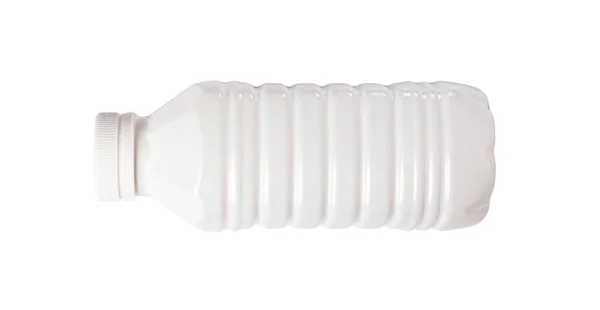 Fehér Műanyag Palack Tej Vagy Joghurt Izolált Fehér Alapon Tejtermékek — Stock Fotó