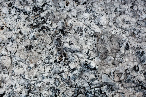 Cinzas textura bacground. Cinzas de madeira na lareira. Cinzas de carvão desfocadas texturizadas. Fechar. — Fotografia de Stock