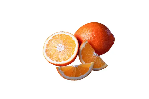 Skivad Apelsinfrukt Isolerad Vit Bakgrund Saftig Apelsinfrukt Mogen Orange Närbild — Stockfoto