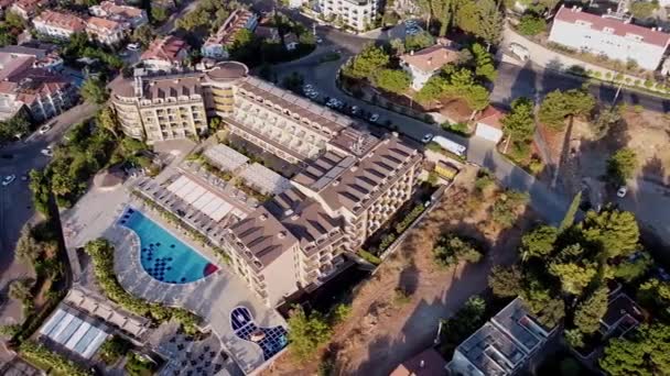 Aerial View Big Tourist Hotel Swimming Pool Resort Village Turunc — Stock Video