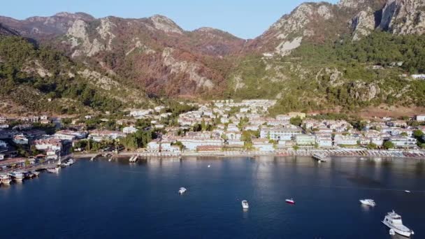 Panoramic Drone View Seaside Beach Resort Village Turunc Turkey Resort — Video Stock