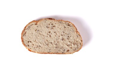 Slice of fresh rye bread isolated on white background. Piece of bread.