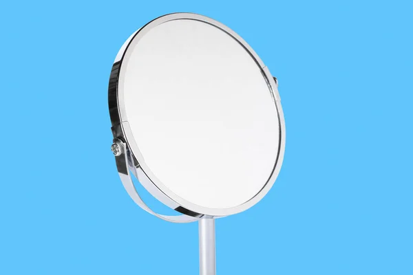 Desktop Make Cosmetic Mirror Isolated Blue Background Home Metal Mirror — 스톡 사진