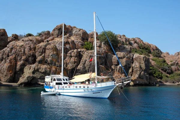 White Sailing Yacht Moored Aegean Sea Turkey Coast Luxury White — ストック写真