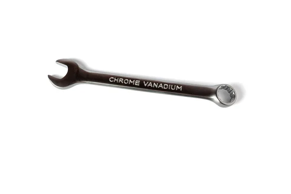 Wrench Isolated White Background Chrome Vanadium Metal Wrench Close — Foto Stock