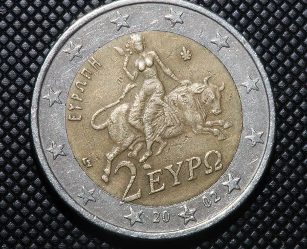 Macro Shots Euro Coins Background Euro Coin Year Manufacture 2002 — Fotografia de Stock