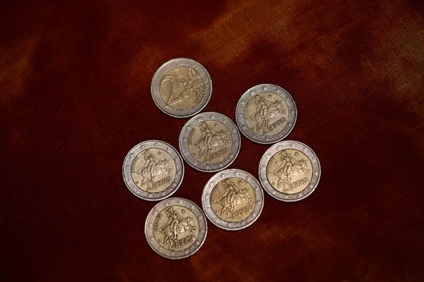 Makroaufnahmen Von Euro Münzen Hintergrund Euro Münzen Herstellungsjahr 2002 Land — Stockfoto