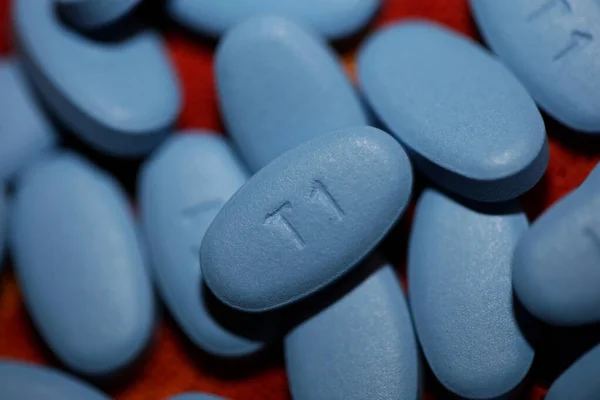 Blue Medical Pills Close Background High Quality Large Size Prints — Stok Foto