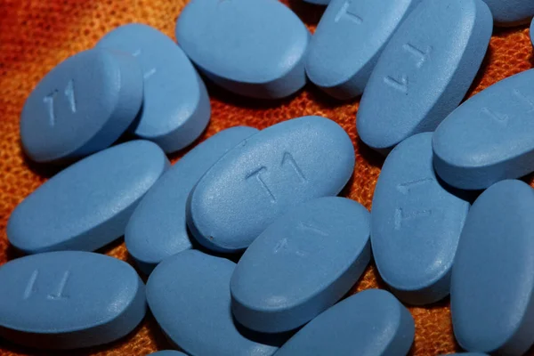 Blue Medical Pills Close Background High Quality Big Size Prints — Stock Photo, Image