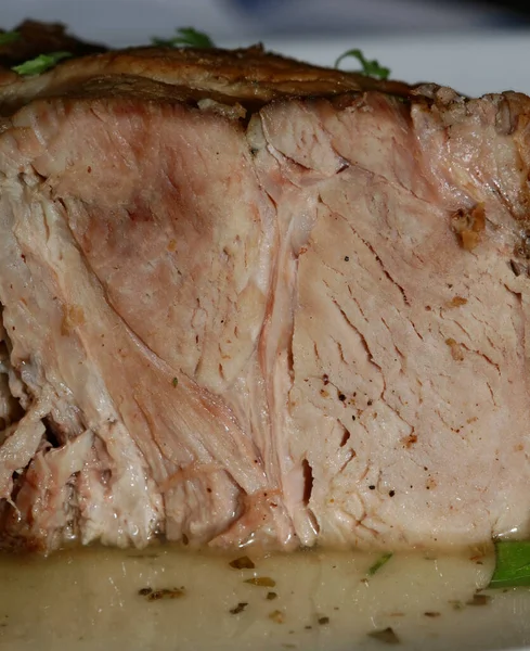 Kött Med Potatis Närbild Traditionell Grekisk Mat Porr Modern Hög — Stockfoto