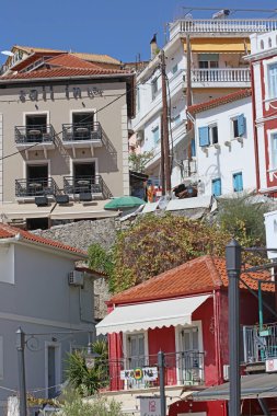 Parga kenti Yunanistan Güzel eski renkli bina keşfi Arka planda seyahat yüksek kaliteli baskılar