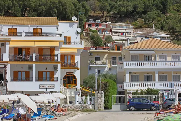 Parga Cidade Grécia Bonito Velho Colorido Edifício Exploração Viajando Fundo — Fotografia de Stock