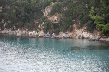 Preveza yakınlarındaki güzel mavi Skala plajı Yunan seyahat eden modern arka plan yüksek kaliteli büyük boy baskılar