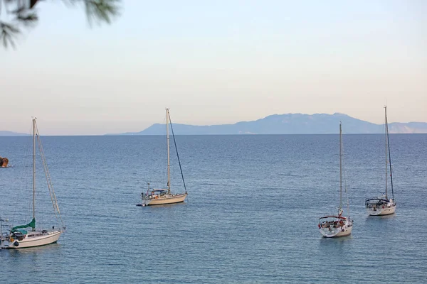 Hermosa Playa Azul Skala Cerca Preveza Verano Griego Viajar Moderno — Foto de Stock